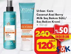 URBAN CARE COCONUT ACAİ BERRY MİLK SAÇ BAKIM SÜTÜ/SAÇ BAKIM KREMİ 150 ML fiyat ve kampanya bilgisi